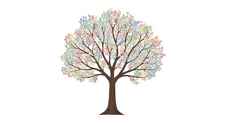 Illustration tree colorful nature art design drawing graphic leaves branches trunk vector