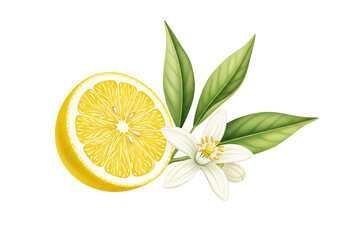Lemon Slice with Blossom PNG Clip Art - Transparent Citrus Flower Vector Illustration