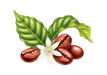 Coffee Beans with Flower PNG Clip Art - Transparent Realistic Vector Illustration