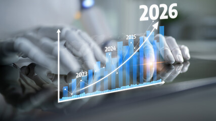 A visual representation of business growth projections from 2023 to 2026 in a digital workspace....