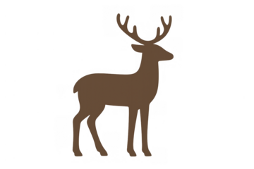 Deer buck silhouette standing, full body, brown stag symbol, wild animal icon, transparent background
