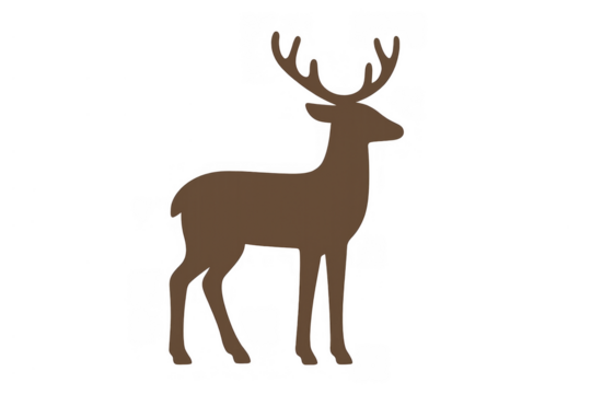 Deer buck silhouette standing, full body, brown stag symbol, wild animal icon, transparent background