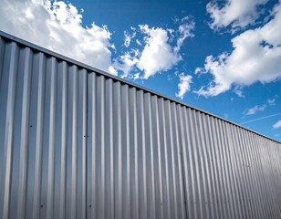 Fototapeta premium Metal corrugated wall against a partly cloudy sky