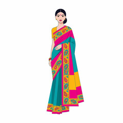 Illustration of a woman in a traditional Indian sari.