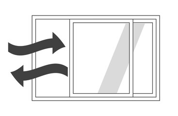 モノクロ　窓を開けて換気をしているイメージイラスト