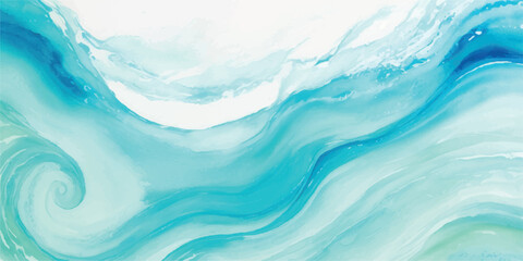 Obraz premium Abstract watercolor painting of ocean waves flowing turquoise and blue for backgrounds and artistic designs