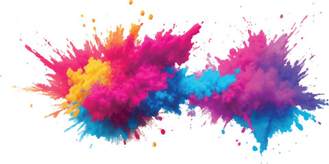 Colorful powder explosion on white background vibrant holi paint splash abstract design element for creative projects