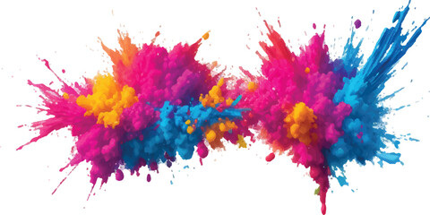 Colorful powder explosion vibrant Holi festival celebration abstract design element on white background