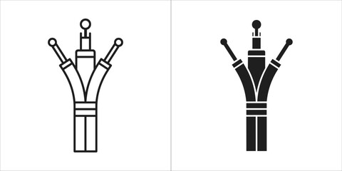 Line art and solid black icon of fiber optic cable connector