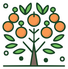 Obraz premium Stylized Orange Tree with Fruit and Leaves, Tree Icon for Logo Design