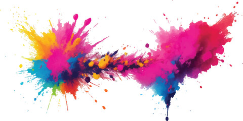 Colorful paint splash explosion vibrant holi powder burst isolated on white background for creative design projects
