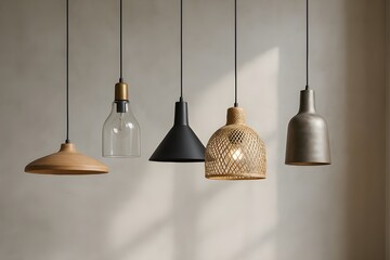 Modern pendant lamps displayed in a row minimalist contemporary interior lighting fixtures