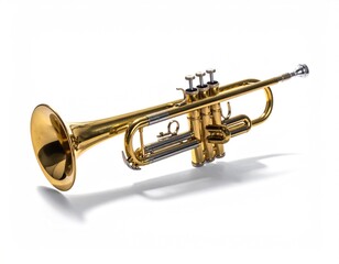 Obraz premium Gold trumpet angled on white background