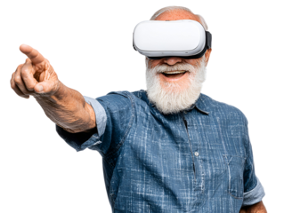 Senior in VR Headset Experiencing Virtual Reality Metaverse Technology elderly innovation man bearded digital entertainment concept new aged gaming interaction using vr tools