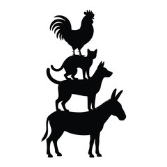Silhouette of farm animals stacked on top of each other