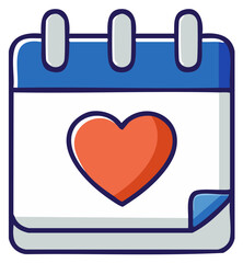 Calendar with heart icon representing a special romantic date or anniversary