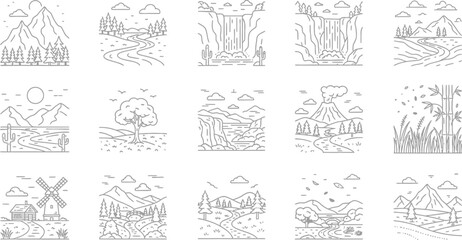 Landscape nature mountain river tree waterfall volcano bamboo windmill house bridge