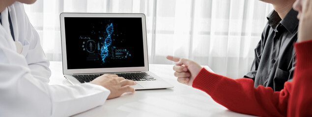 Medical science technology and futuristic healthcare virtual computer software analyze human health and diagnose disease for doctor data and medical research. brisk
