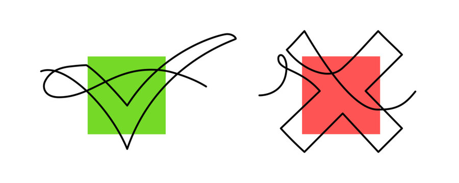 Yes and no icon set. Vector one line drawing with editable stroke. Simple modern design element set