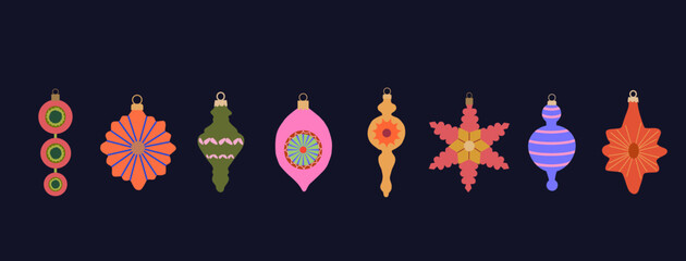 Christmas tree decorations. Hand drawn baubles. Xmas holiday decoration elements.