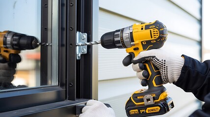 Installation and adjustment of window fittings.operation, repairman, finishing, maintenance, work, assembly, 