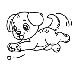 Playful Dog Jumping in Simple Bold Outline Style