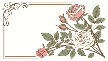 Elegant floral frame with beautiful roses for weddings and special occasion cards