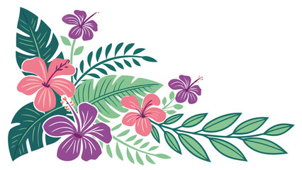 Tropical hibiscus floral corner design element for invitations, and summer designs