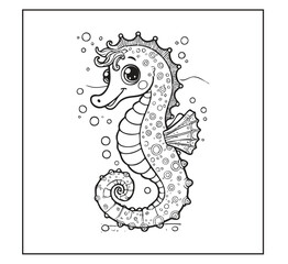 Cute Seahorse with Bold Easy Outline - Simple Cartoon Marine Illustration