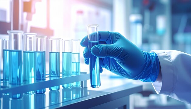 試験管を手に取り研究している様子　AI生成素材