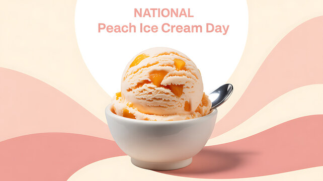 A scoop of peach ice cream in a white bowl with a spoon, celebrating National Peach Ice Cream Day