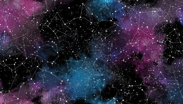 Starry night sky with constellations