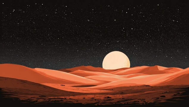 Desert landscape under a full moon - Powered by Adobe