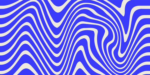 Blue wavy lines abstract background. Trendy psychedelic retro style backdrop. Waves, swirl and twirl pattern. Twisted distorted vector texture. Y2k aesthetic design