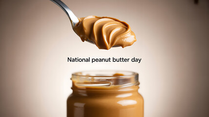 A spoonful of peanut butter being lifted from a jar, celebrating National Peanut Butter Day