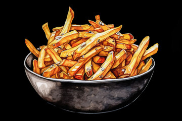 crispy and golden french fries in a bowl isolated for fast food and snack concept