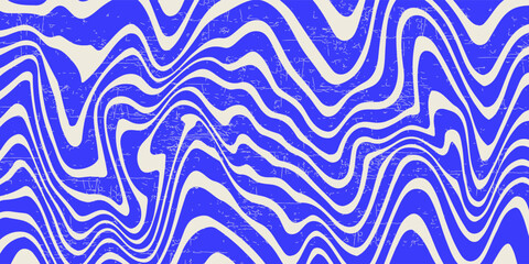Blue wavy lines abstract background. Trendy psychedelic retro style backdrop. Waves, swirl and twirl pattern. Twisted distorted vector texture. Y2k aesthetic design