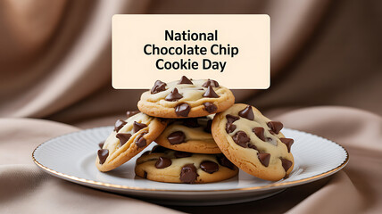 A plate of chocolate chip cookies stacked together, celebrating National Chocolate Chip Cookie Day