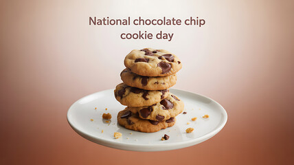 Stack of chocolate chip cookies on a white plate celebrating National Chocolate Chip Cookie Day