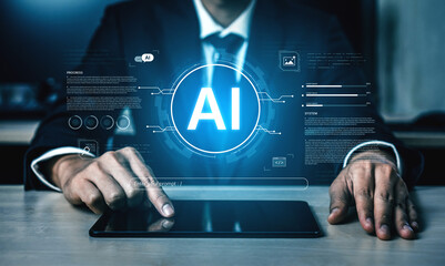 A futuristic interface for a generative AI system. A developer enters a prompt to initiate coding, data processing, and monitor the system's progress and performance. Fermion