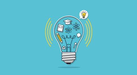 Education idea lightbulb with learning elements