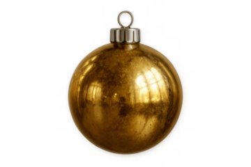 Golden christmas ornament bauble decorating for holiday season celebration, festive shiny sphere with transparent background