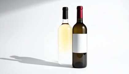 Two wine bottles, one white, one red, on a white background