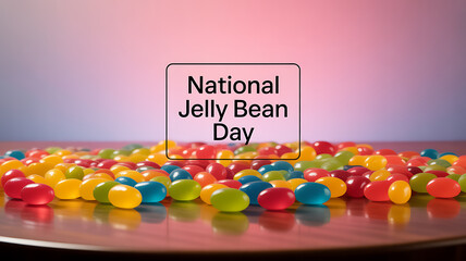 National Jelly Bean Day celebration with colorful jelly beans on a wooden surface