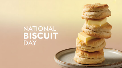 Stack of buttered biscuits on a plate celebrating National Biscuit Day