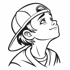 Young boy with a cap looking up