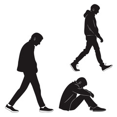 Silhouette of a sad teenager in different poses