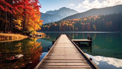 Autumn lake scene with wooden pier (1)