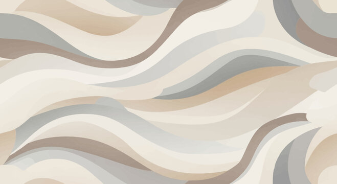 Serene flowing waves in a calming palette of beige, taupe, and soft grey creates a tranquil abstract backdrop ideal for sophisticated design projects