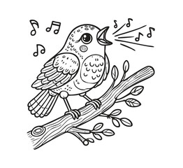 Singing Sparrow on a Tree Branch - Bold Easy Outline Illustration